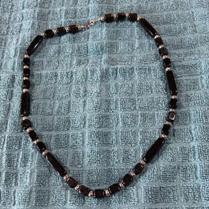 Trifari Embossed, Black and Silver-toned Beaded Necklace